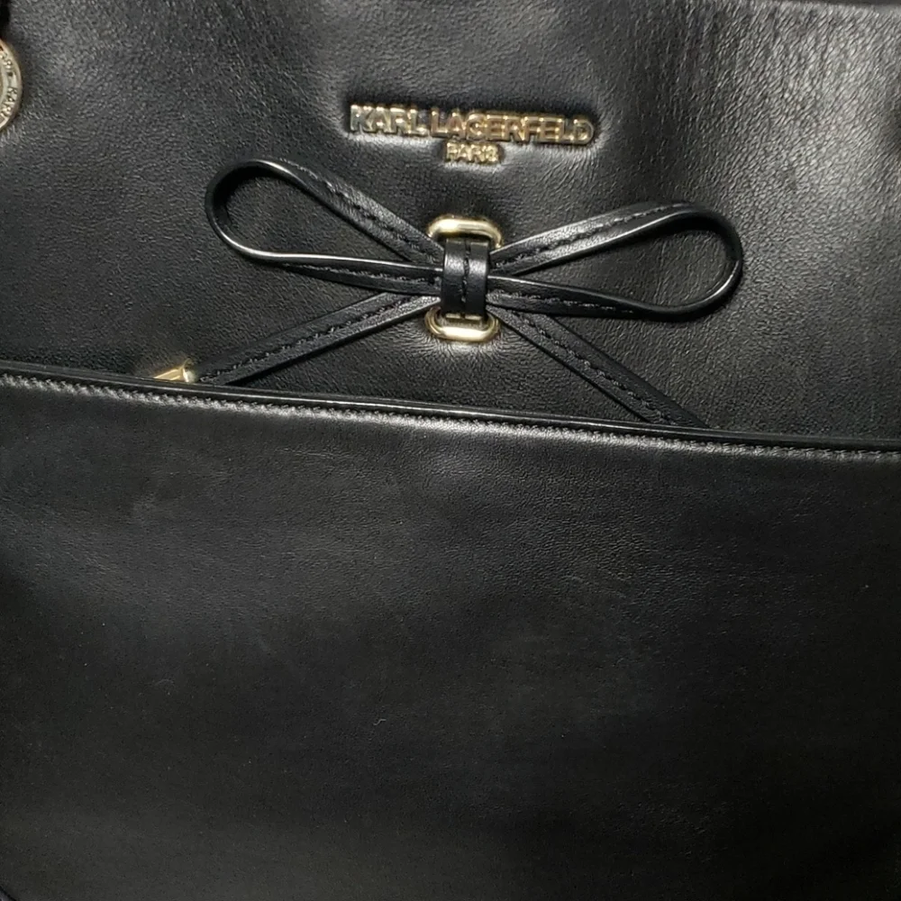 Karl lagerfeld black large shoulder vegan tote bag